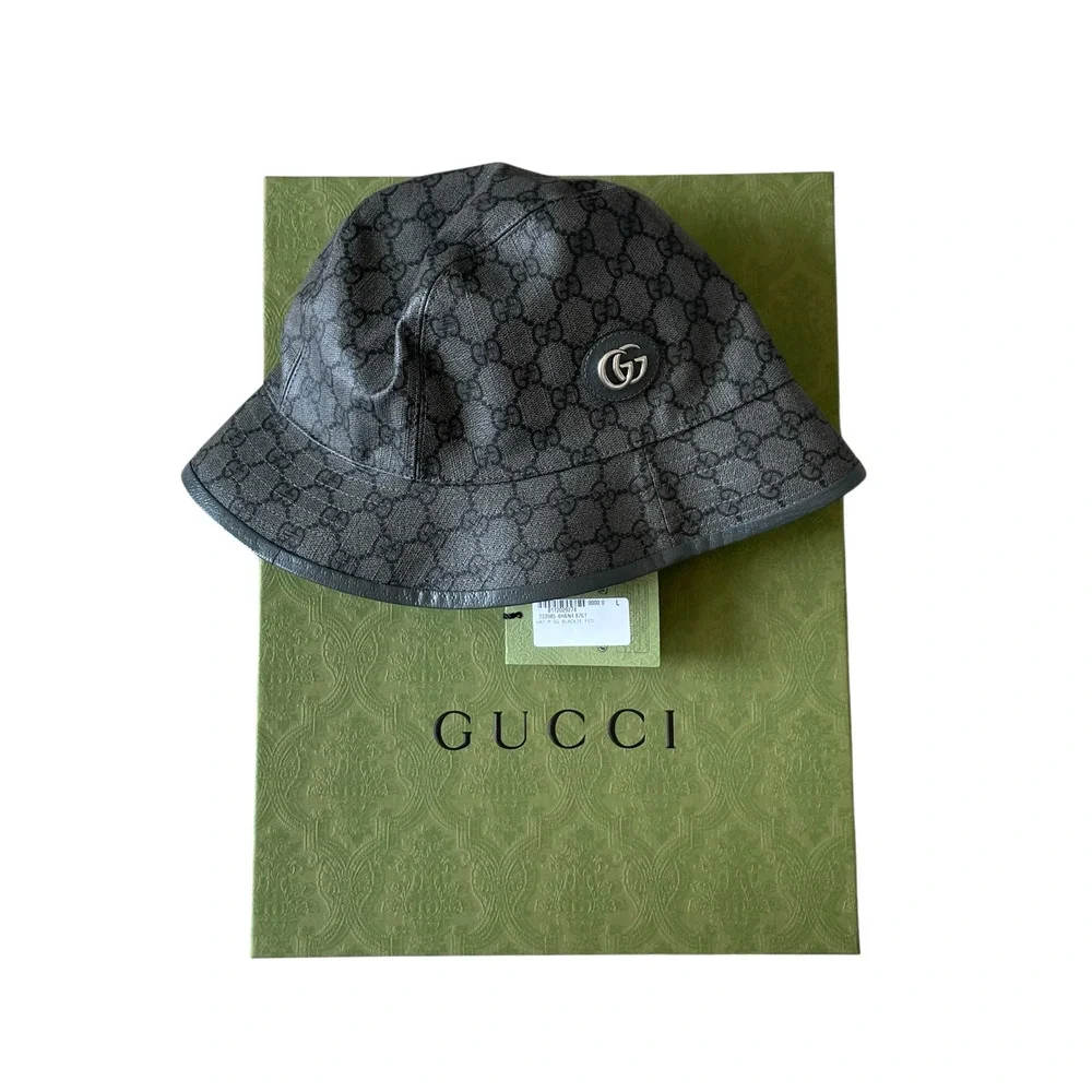 NEW Gucci GG Supreme Canvas Bucket Hat Grey Fedora Size M 58cm UNISEX Authentic